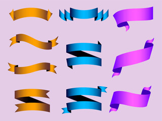 Ribbon elements. Modern simple ribbons collection. Flat banner ribbon for decorative design. Ribbons, Banners, badges, Labels Design Elements.