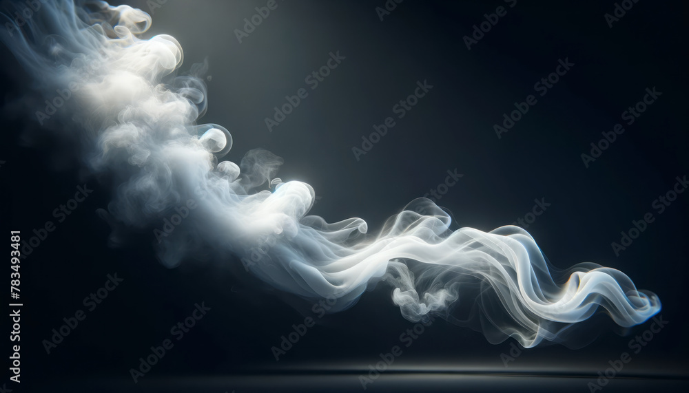 Poster Dynamic white smoke flowing against a dark background, illustrating concepts of motion and fluidity. Generative AI