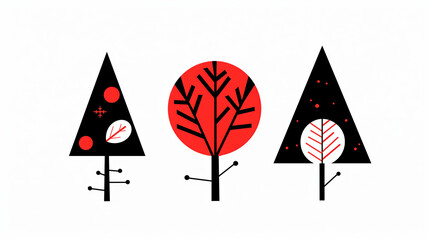 Stylized Trees in a Modern Red and Black Design
