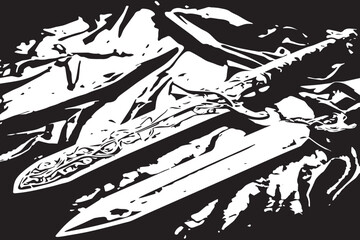 black and white illustration of sword