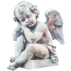 angel statue watercolor illustration, generative AI