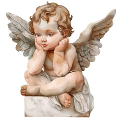 angel statue watercolor illustration, generative AI