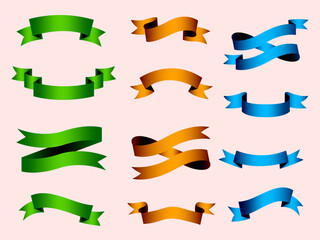 Ribbon elements. Modern simple ribbons collection. Flat banner ribbon for decorative design. Ribbons, Banners, badges, Labels Design Elements.
