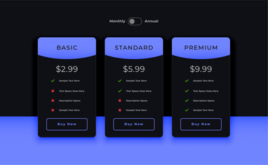 dark theme web subscription pricing chart layout design