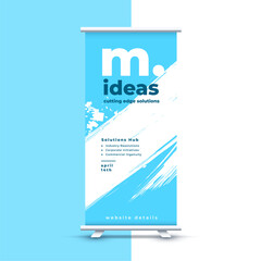 white and blue roll up standee poster for outdoor marketing