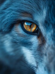 A wolf in the night with beautiful, clear eyes.