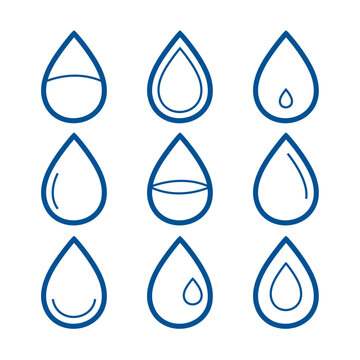 pack of isolated water droplet symbol in line art