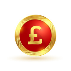 isolated UK currency pound gold coin in 3d style