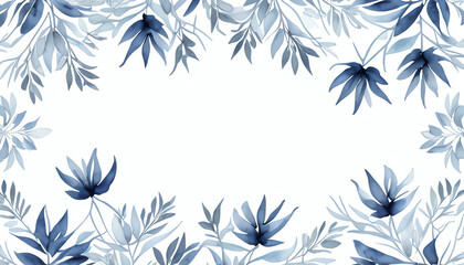 Fototapeta na wymiar navy-blue watercolor leaves frame. wedding invitation card template with beautiful leaves
