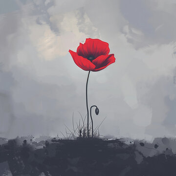 Illustration of red poppy on dark background. Poppies are a beloved symbol of Memorial Day.  