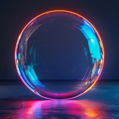 Reflective neon ring casting a vivid glow on a wet surface