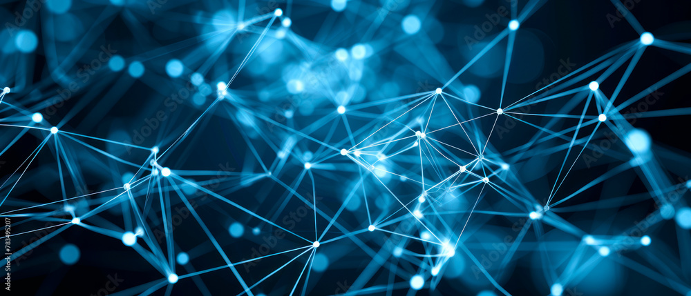 Poster abstract blue network connections on a dark background, representing the concept of connectivity. ge