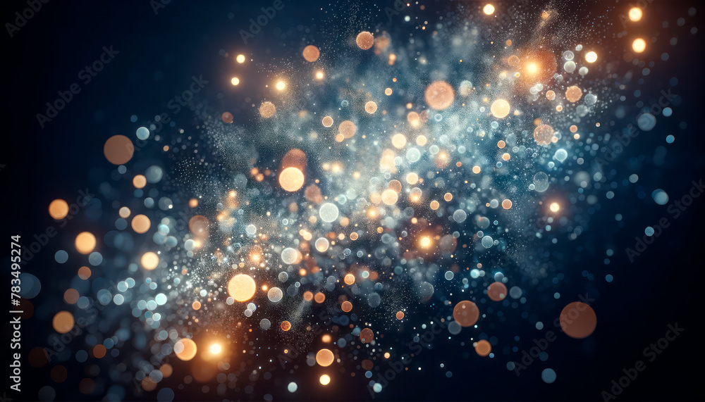 Poster abstract bokeh lights in blue and orange hues on a dark background, representing a creative concept.