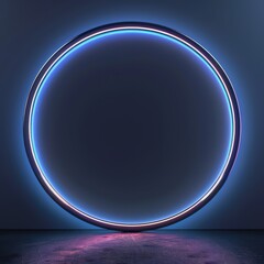 Luminescent circle with a cool blue glow on a reflective surface