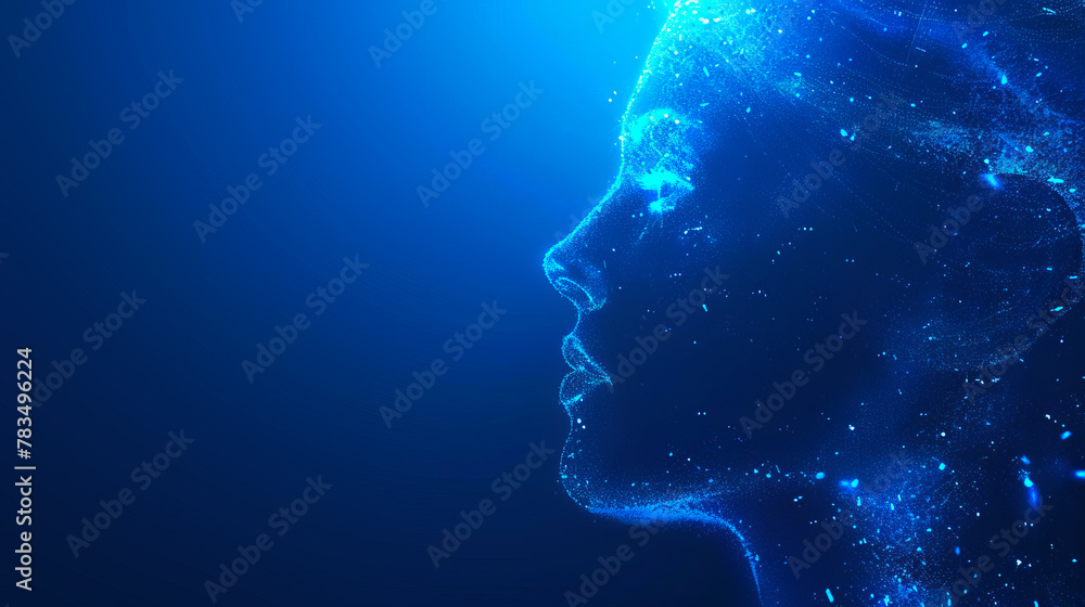 Poster silhouette of a human profile with a starry effect on a blue background, representing a concept of d