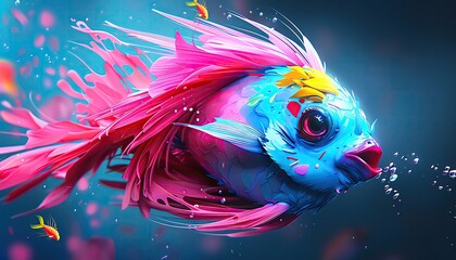 Capture the enchanting beauty of a mystical underwater world with bold strokes in acrylic paint Show vibrant marine life through unexpected camera angles for a mesmerizing effect - obrazy, fototapety, plakaty
