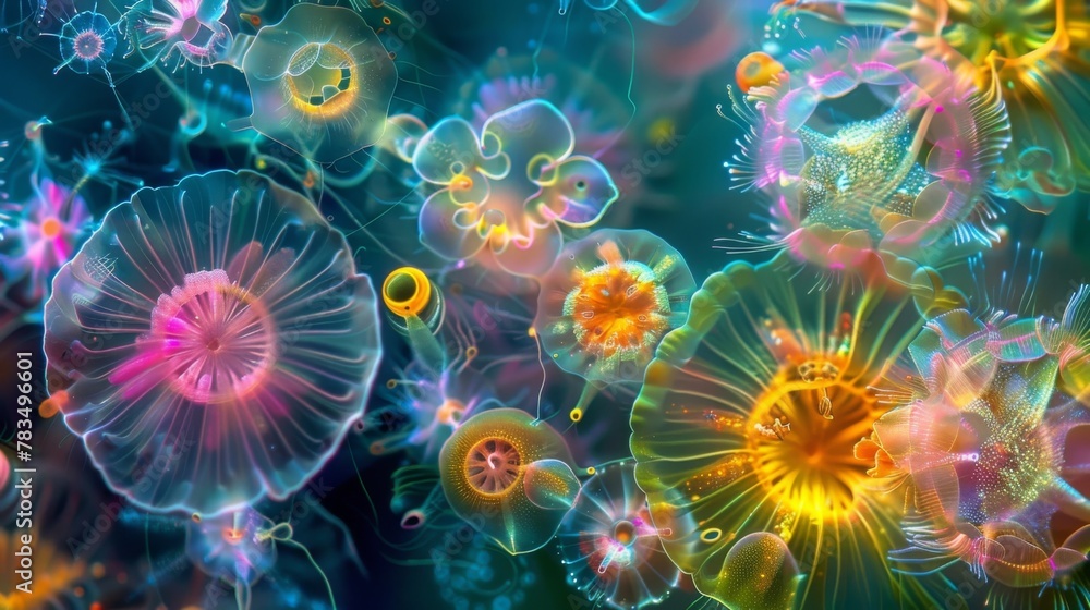Aufkleber a detailed image of a plankton bloom its vibrant colors and intricate patterns representing the abun