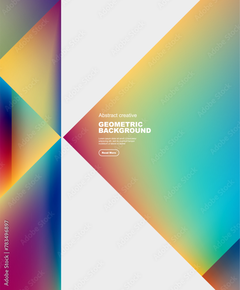 Poster a geometric background with colorful triangles on a white background