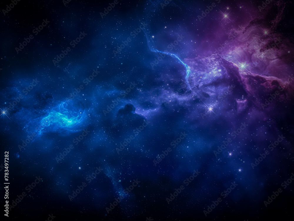 Poster a vivid cosmic space scene with stars and nebulae on a dark background, embodying the concept of the