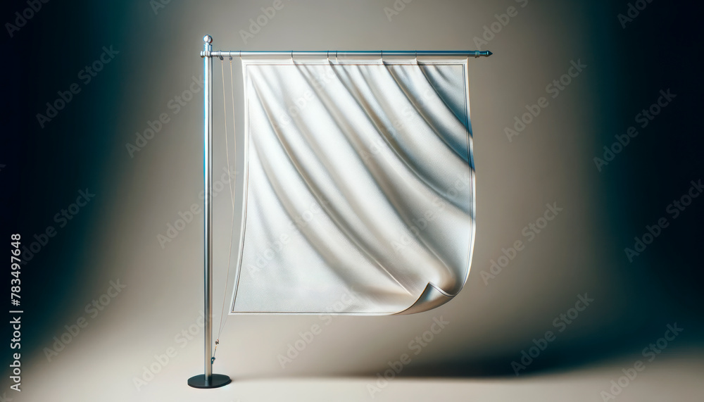 Poster Blank white banner on a flagpole with spotlight and shadow effects on a gradient background, concept of branding and presentation. Generative AI