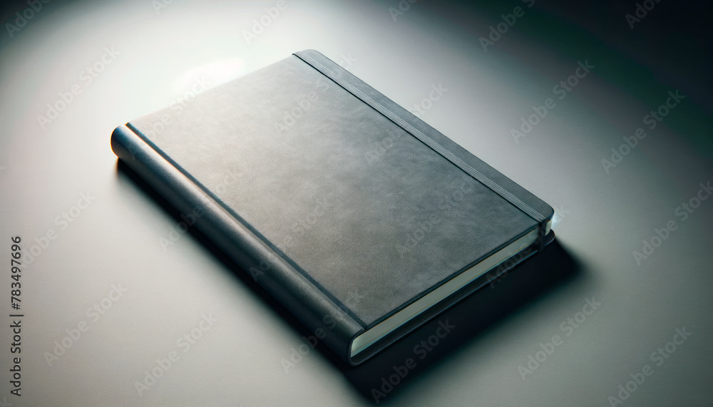 Poster a closed hardcover book placed on a smooth surface, conveying a modern and clean design concept. gen