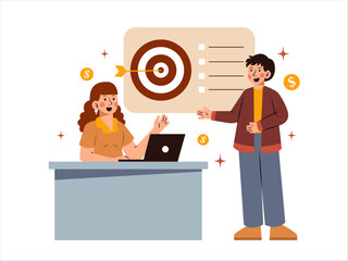 Business Marketing Target Analysis Discussion. Business and marketing concept illustration.