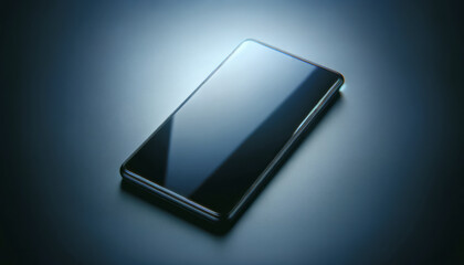 A smartphone with a blank screen on a dark blue background, ideal for a mockup or branding presentation. Generative AI