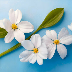 spring background, fresh flower on blue background.