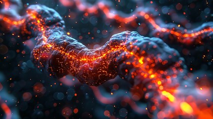 Cyber big data flow. Blockchain data fields. Network line connect stream. Concept of AI technology, digital communication, science research, 3D illustration neural cells.