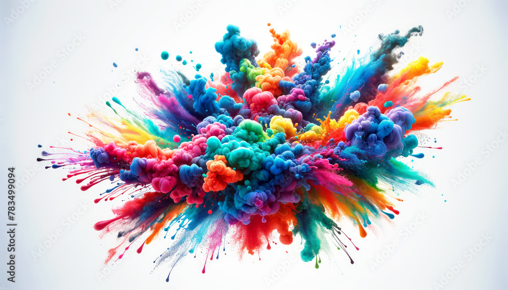 Poster colorful explosion of cloud-like paint splatters on a white background. artistic creativity concept.