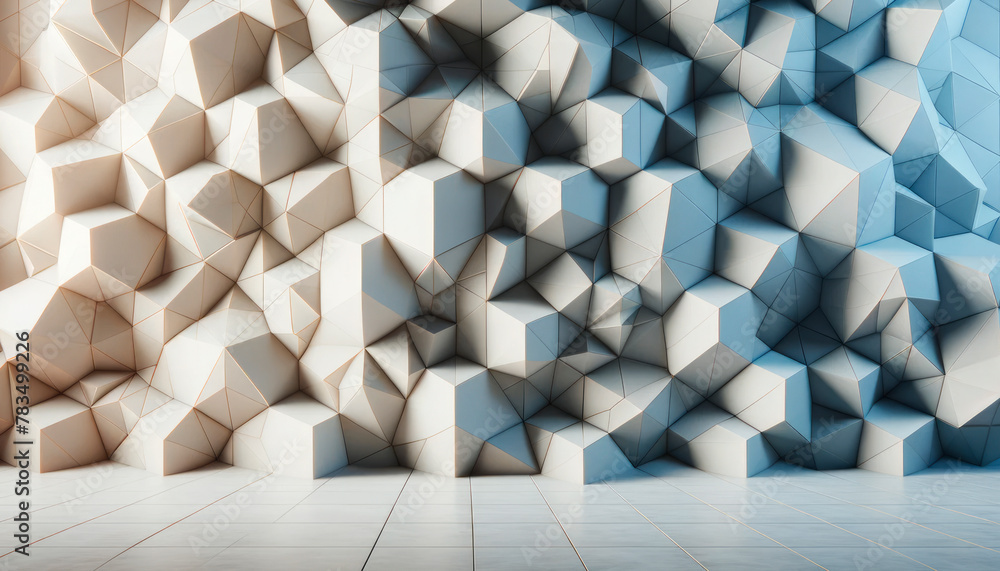 Aufkleber A modern, abstract geometric pattern with a multitude of 3D shapes creating a backdrop on a bright background, highlighting contemporary design. Generative AI