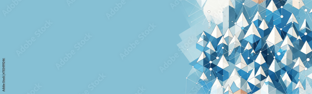 Poster An abstract geometric pattern of triangles and connecting dots on a blue background, depicting modern art and design. Generative AI