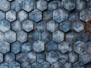 Hexagonal tile pattern in blue tones as wall design, modern geometric abstract backdrop. Generative AI