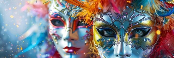 A vibrant fancy dress festival featuring elaborate masks - obrazy, fototapety, plakaty
