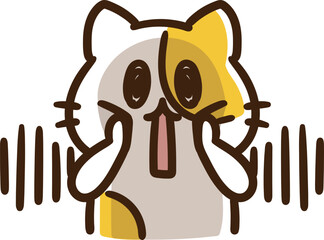 ショックでムンクの叫びポーズをするかわいいねこのキャラクターのデフォルメイラスト