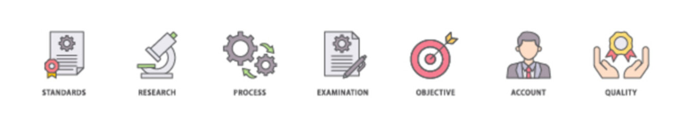 Audit icon packs for your design digital and printing of standards, research, process, examination, objective, account, and quality icon live stroke and easy to edit 