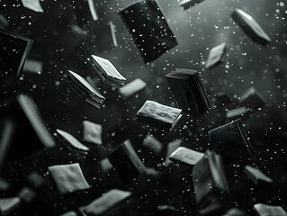 A book levitates amidst a cloud of confetti.