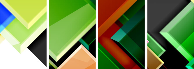 Geometric shapes in green, magenta, blue, and yellow on white background