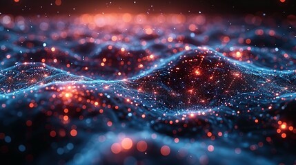 Cyber big data flow. Blockchain data fields. Network line connect stream. Concept of AI technology, digital communication, science research, 3D illustration neural cells.