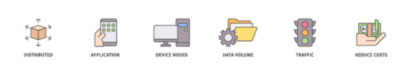 Edge computing icon packs for your design digital and printing of distributed computing, application, device nodes, data volume, traffic and reduce costs icon live stroke and easy to edit 