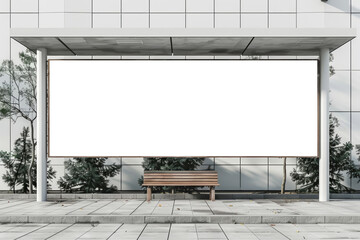 Large landscape billboard in a pedestrian plaza isolated on white background - obrazy, fototapety, plakaty