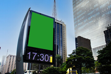 Billboard green chromakey mock up in the city of Sao Paulo. Use this photo day mockup for your...