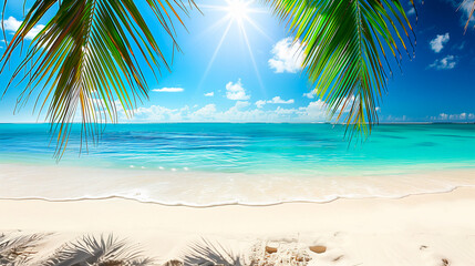 Fototapeta na wymiar Tropical beach with palm trees and golden sand. Travel concept. Relax on vacation