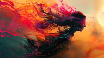 Fototapeta na wymiar Capture a dynamic, abstract dance move up close in a digital glitch art style, showcasing vibrant colors and textures Explore unexpected camera angles to emphasize the energy and fluidity of the movem