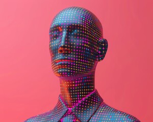 High-tech 3D rendering of a tax consultant's shoulder, live data feed, isolated on a pink background - obrazy, fototapety, plakaty