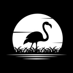 Naklejka premium Sunrise with flamingo Logo Design Vector