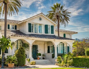 Fototapeta premium luxury home, palm trees, luxury, architecture, blue sky, real estate, property, mountain view, landscaping