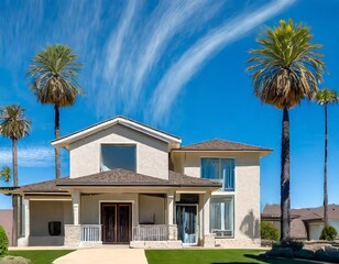 luxury home, palm trees, luxury, architecture, blue sky, real estate, property, mountain view,...