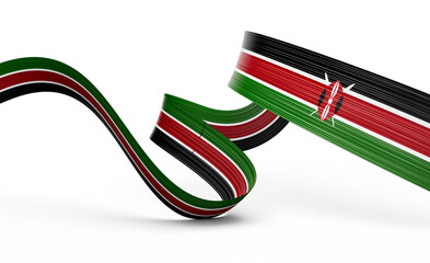 3d Flag Of Kenya 3d Wavy Shiny Kenya Ribbon Flag Isolated On White Background 3d Illustration