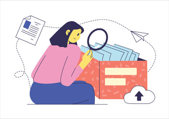Woman Looking for Job Vacancy in the Vacancy Box. Hiring concept illustration.